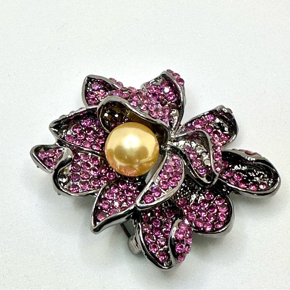 NWOT - Pink and Gold Lotus Blossom Brooch - Picture 5 of 11